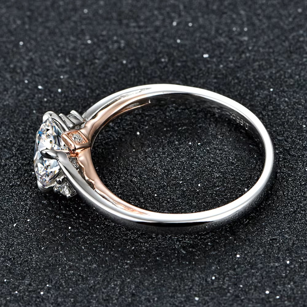 925 Silver 18K Rose Gold Plated Rings for Women Sparkling Moisssanite Diamond Wedding Band Anniversary Fine Jewelry