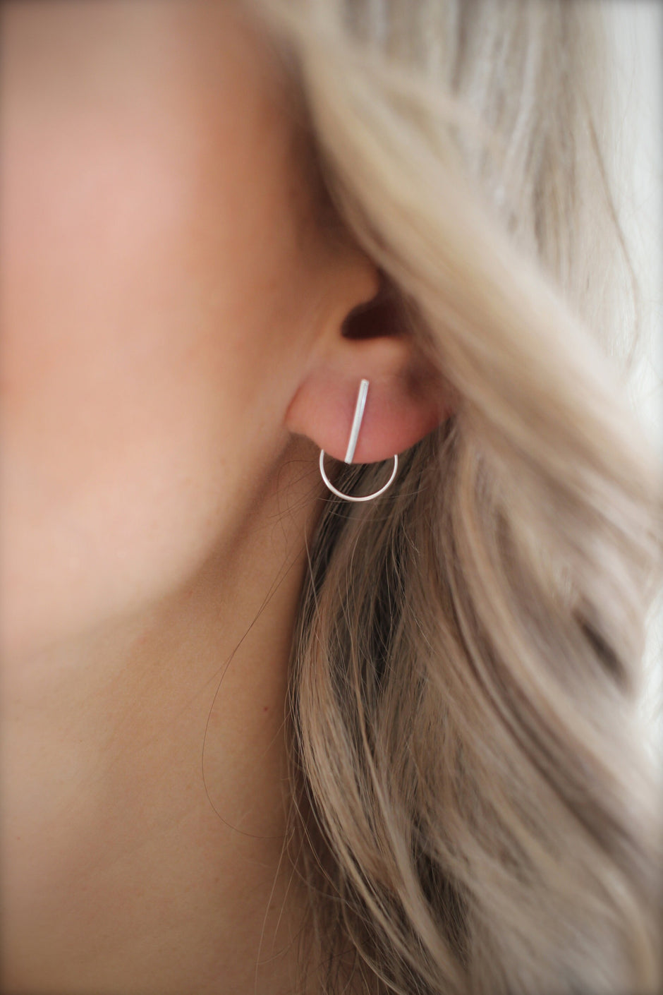 Minimalist Sterling Silver Bar Stud Earrings • Ear Jackets