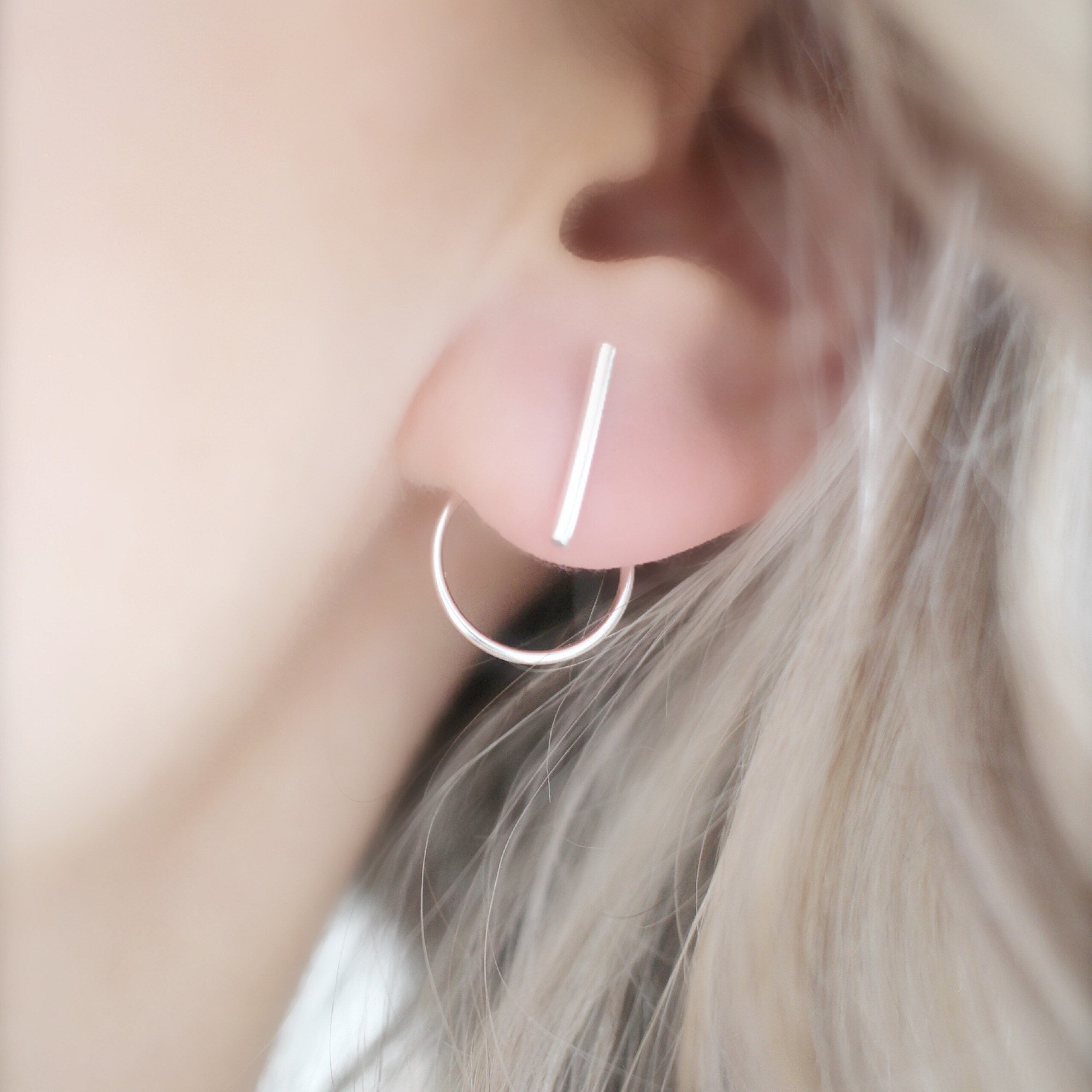 Minimalist Sterling Silver Bar Stud Earrings • Ear Jackets