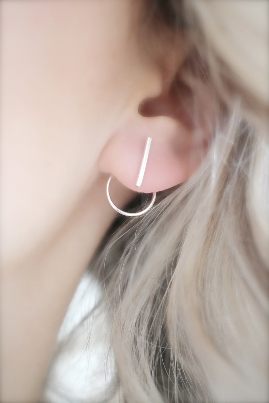 Minimalist Sterling Silver Bar Stud Earrings • Ear Jackets